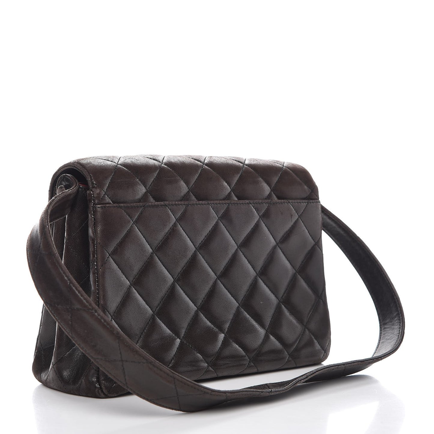 Lambskin Quilted Flap Shoulder Bag Dark Brown