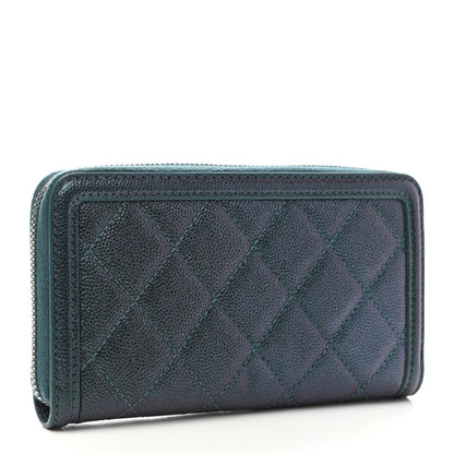 Chanel Iridescent Caviar Quilted Medium Filigree Zip Around Wallet Dark Turquoise 3 of 12