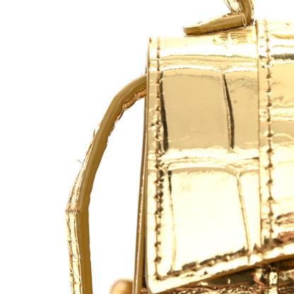 Balenciaga Metallic Calfskin Crocodile Embossed Hourglass Top Handle Bag Mini Gold 8 of 10