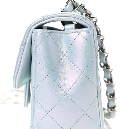 Chanel Iridescent Calfskin Quilted Mini Rectangular Flap Light Blue 12 of 13