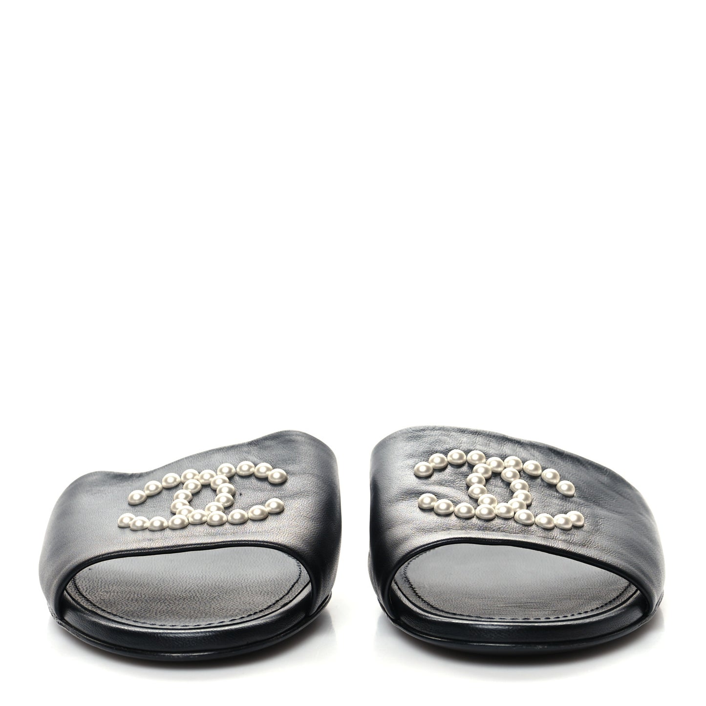 Lambskin Pearl CC Sandals 38.5 Black