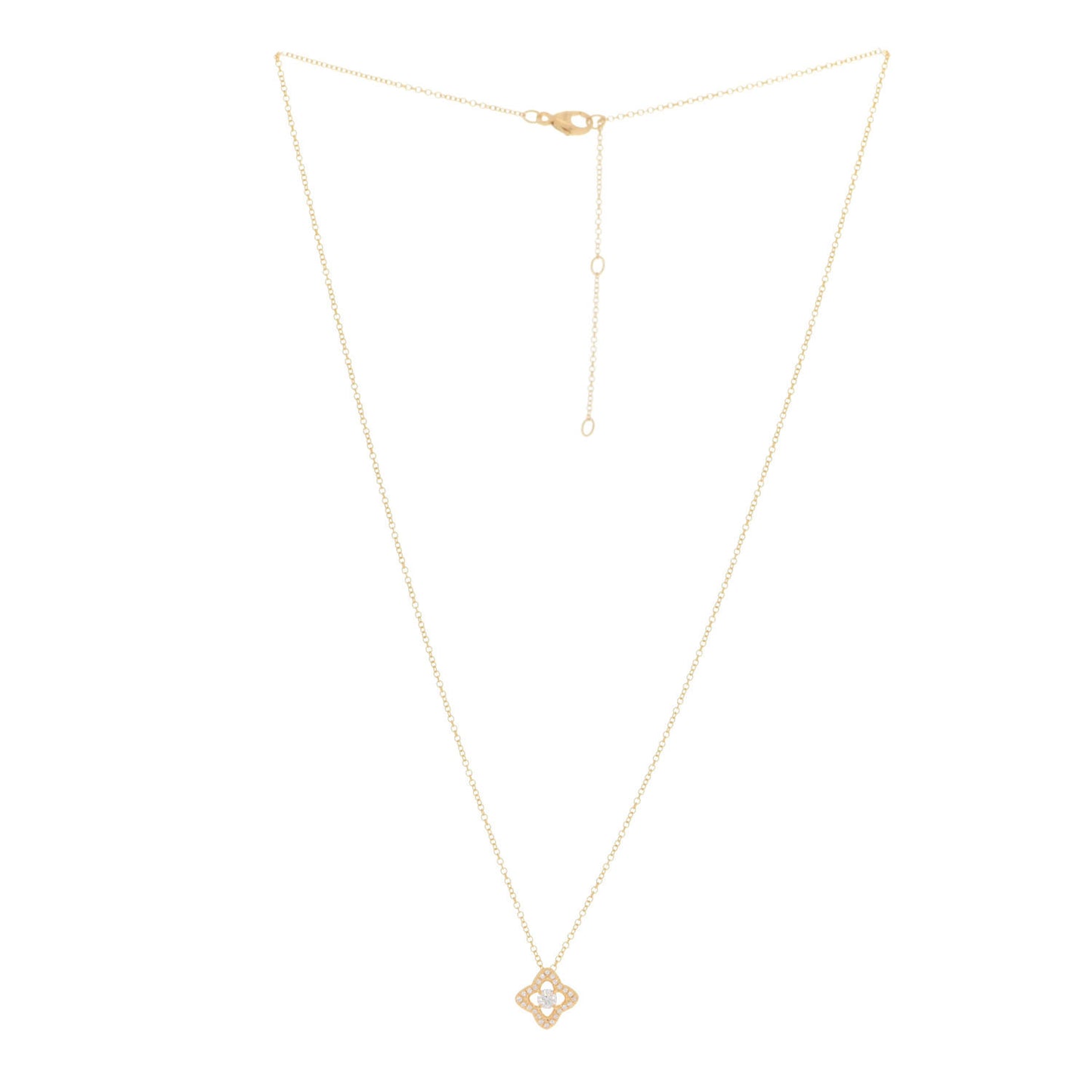 18K Yellow Gold Diamond Venetian Quatrefoil Pendant Necklace