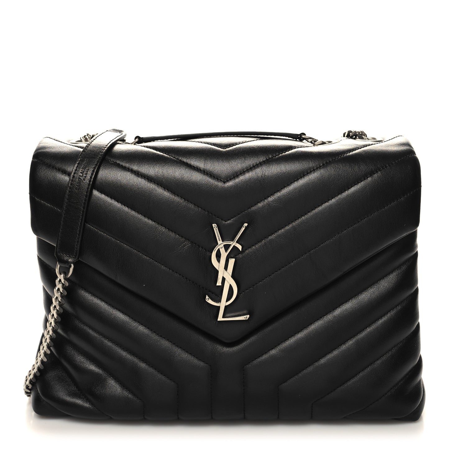 Calfskin Y Quilted Monogram Medium Loulou Chain Satchel Black