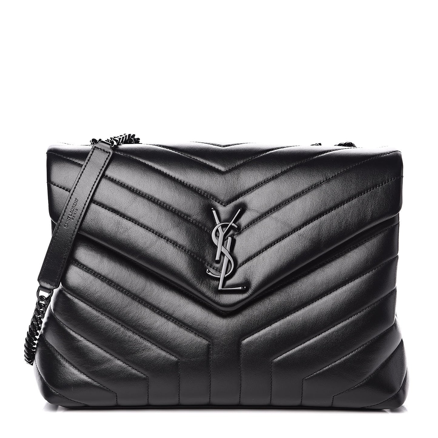 Calfskin Y Quilted Monogram Medium Loulou Chain Satchel Black