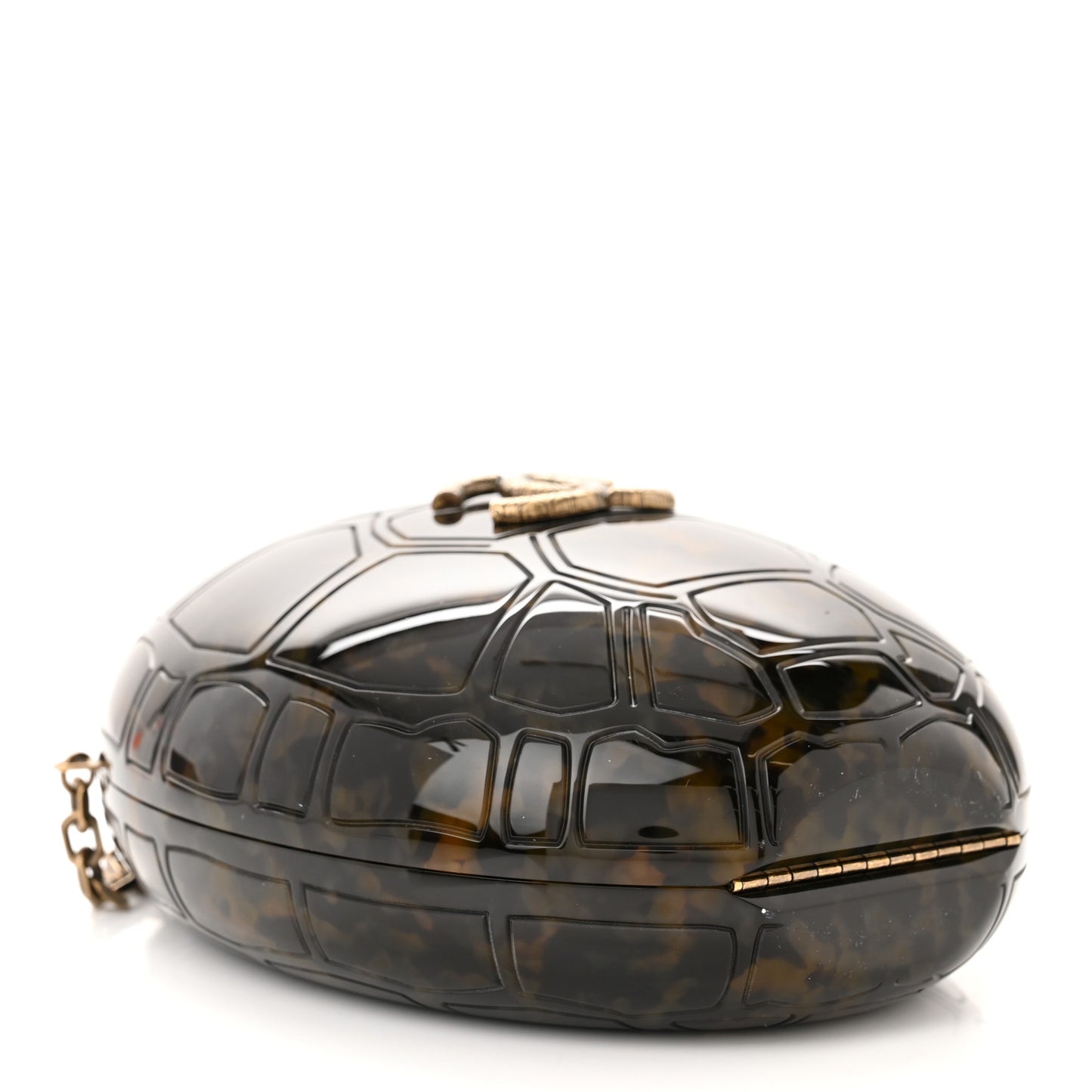 Plexiglass Tortoise Shell CC Round Minaudiere Clutch