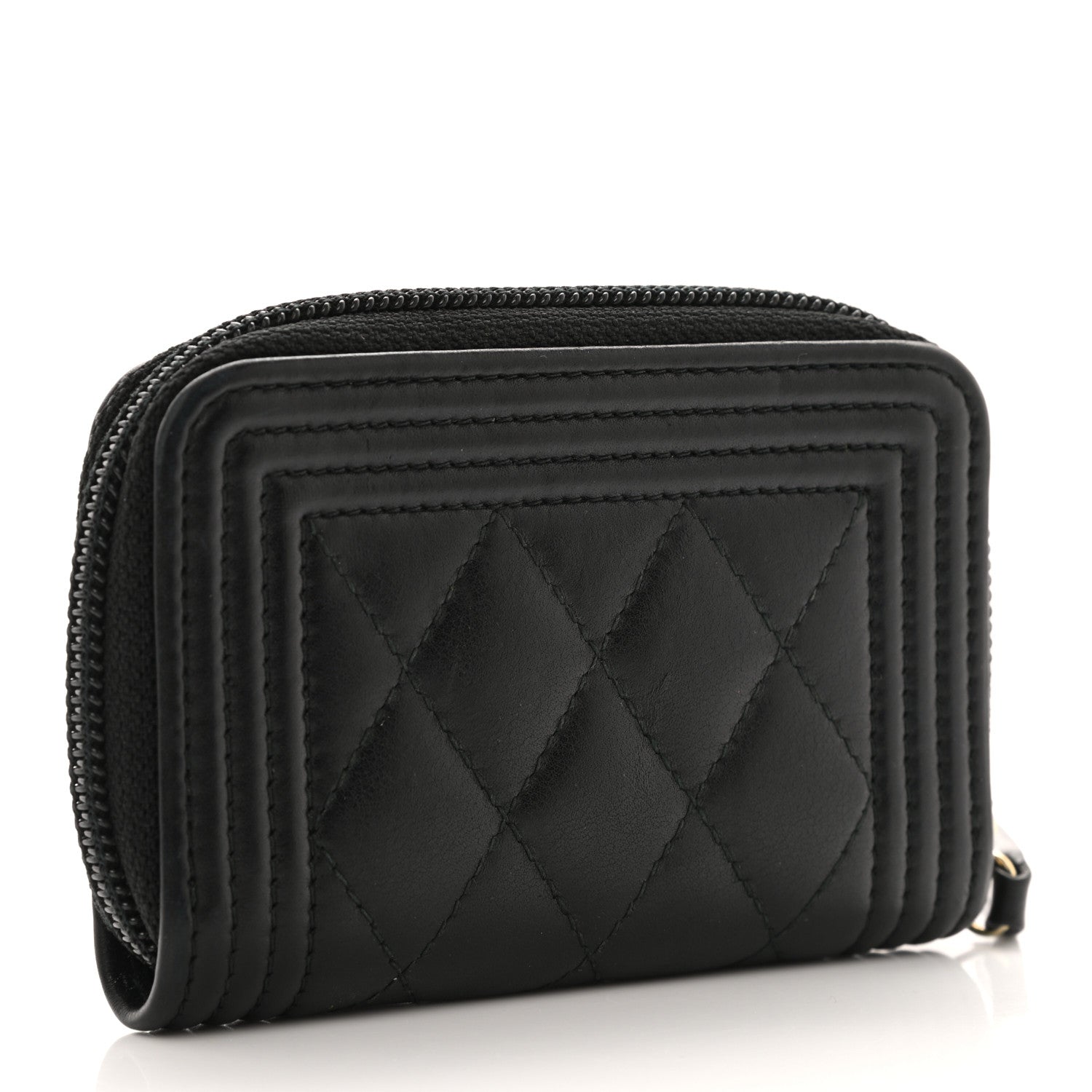 Chanel Lambskin Quilted Zip Around Boy Coin Purse Wallet Black 3 of 7