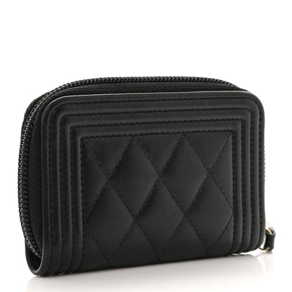 Chanel Lambskin Quilted Zip Around Boy Coin Purse Wallet Black 3 of 7