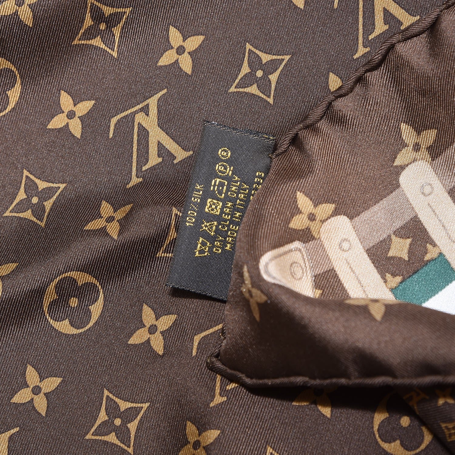 Louis Vuitton Silk Monogram Trunks Square Scarf Brown 5 of 5