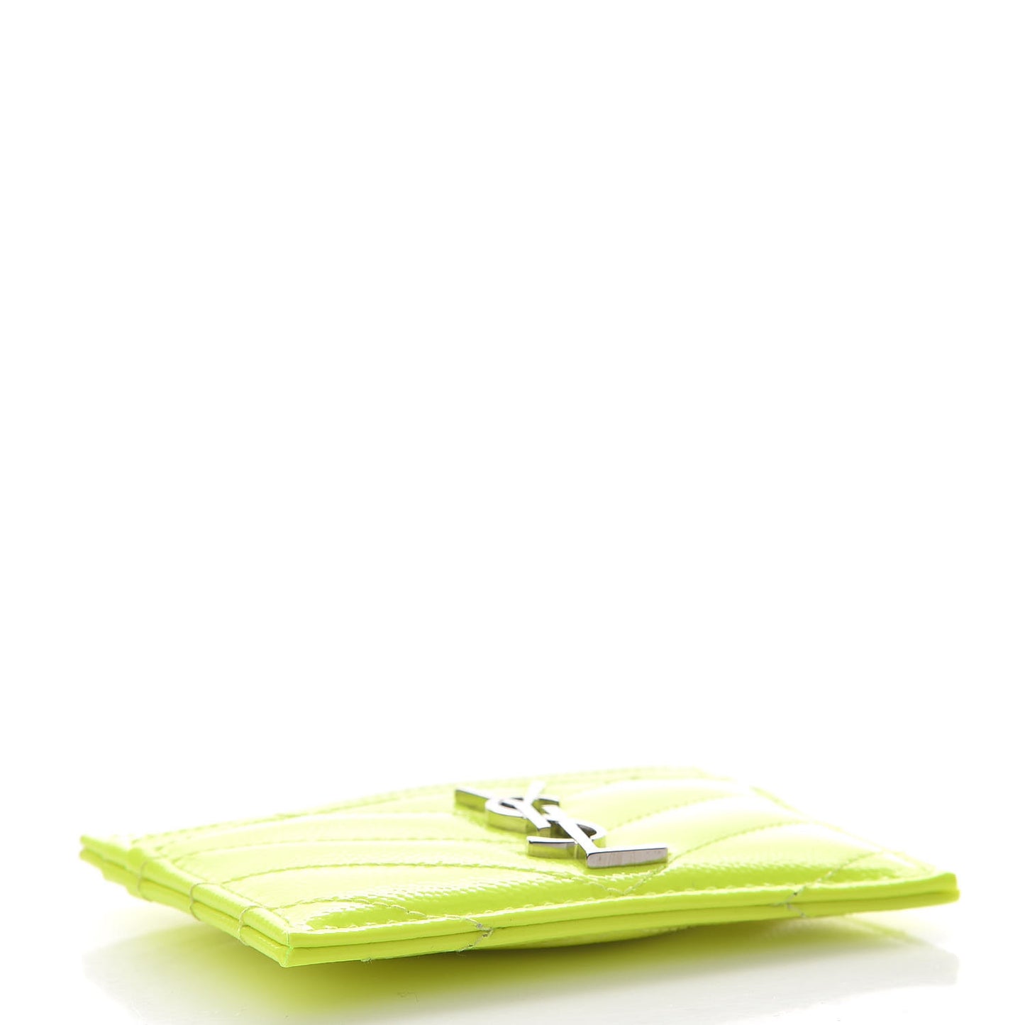 Patent Grain De Poudre Matelasse Chevron Monogram Credit Card Case Neon Yellow