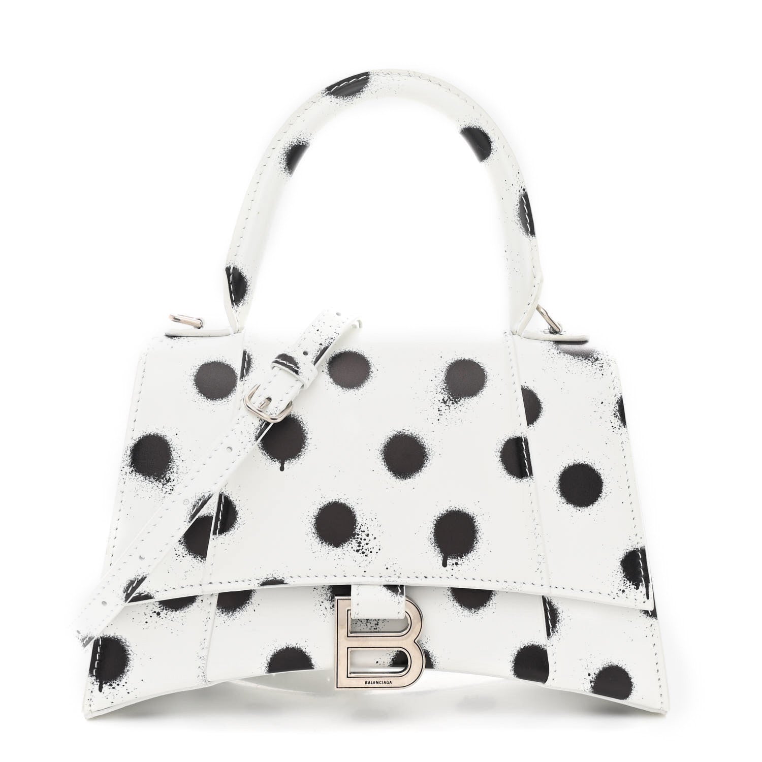 Balenciaga Smooth Calfskin Spray Polka Dot Small Hourglass Top Handle Bag White Black 1 of 10