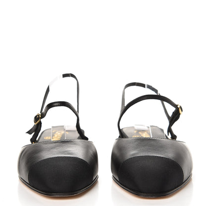 Chanel Lambskin Grosgrain Cap Toe CC Slingback Sandals 38.5 Black 3 of 10