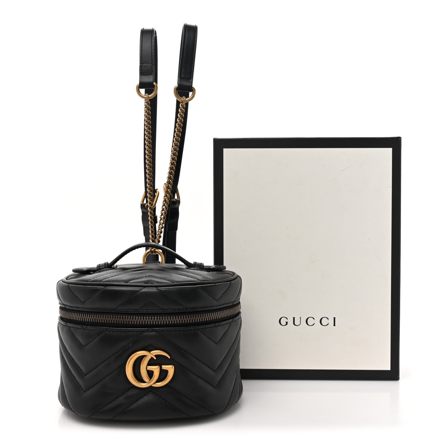 Gucci Calfskin Matelasse Mini GG Marmont Round Backpack Black 11 of 11