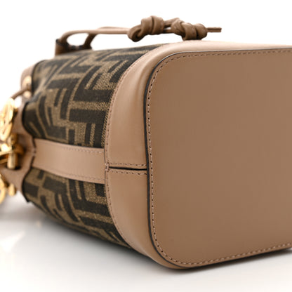 Fendi Fabric Jacquard Vitello Grace FF 1974 Mini Mon Tresor Bucket Bag Tobacco Moro Sand 9 of 11