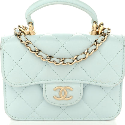 Chanel Lambskin Quilted Top Handle Flap Coin Purse With Chain Light Blue 9 of 15