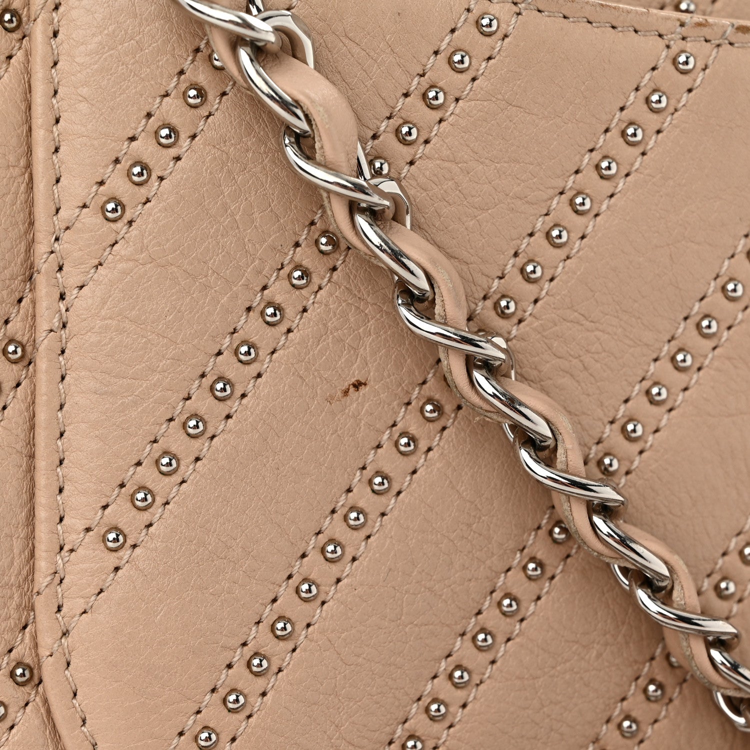 Chanel Calfskin Studded Chevron Quilted Medium Wars Flap Beige 13 of 14