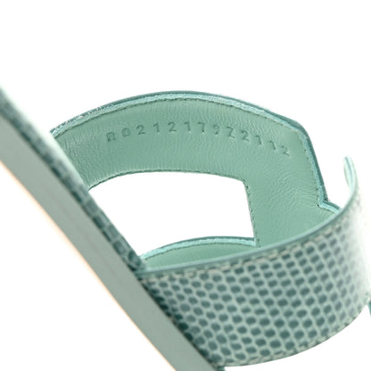 Hermes Lizard Oran Sandals 38.5 Vert Embrun 6 of 9