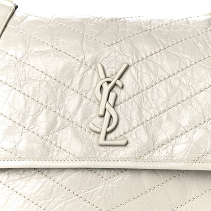 Saint Laurent Crinkled Calfskin Matelasse Monogram Medium Niki Chain Satchel Blanc Vintage 9 of 11