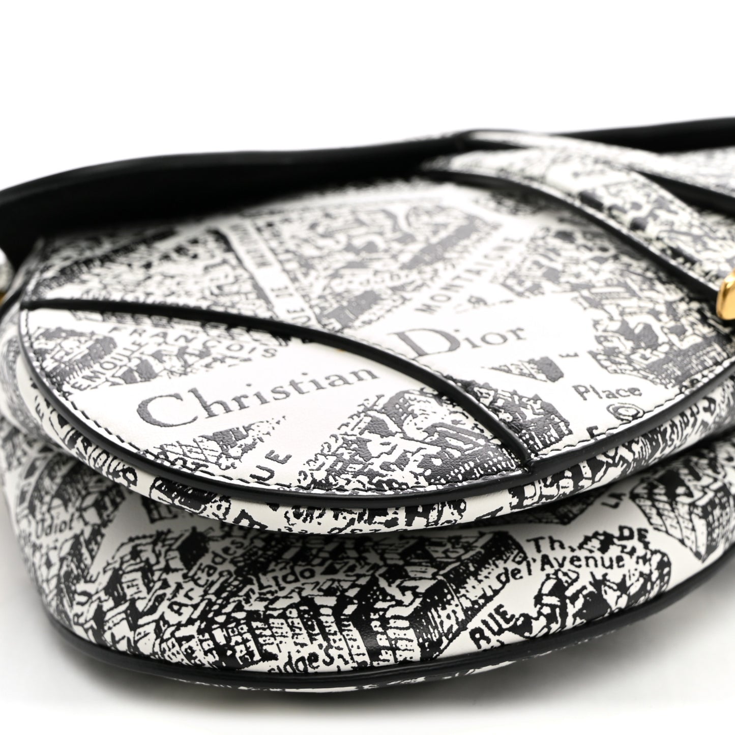 Calfskin Plan De Paris Printed Saddle Bag With Strap White Black