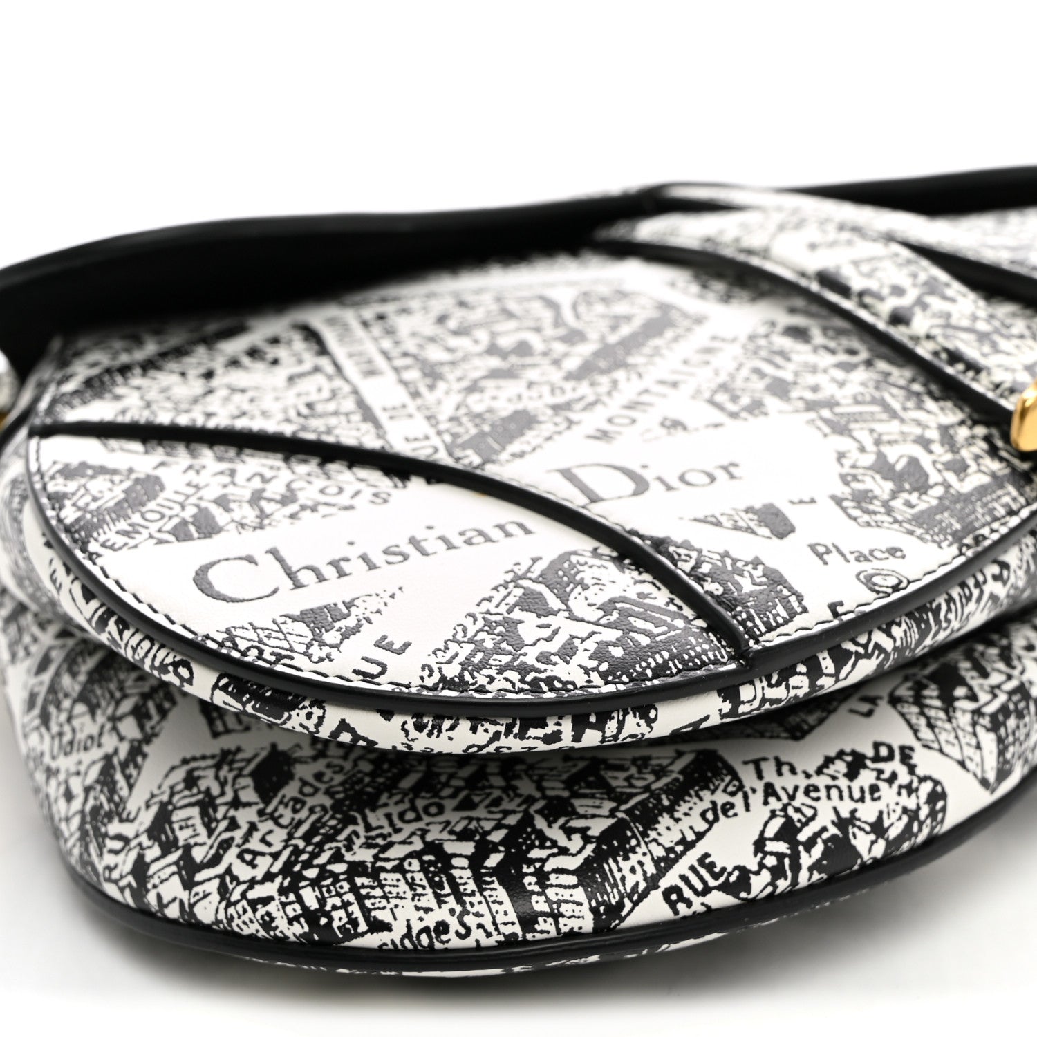 Christian Dior Calfskin Plan De Paris Printed Saddle Bag With Strap White Black 9 of 10