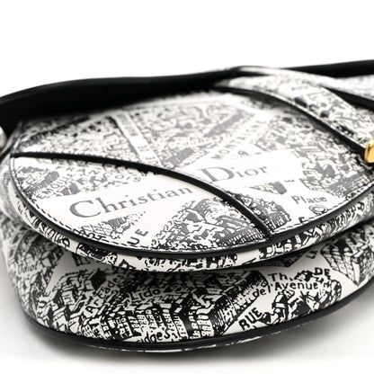 Christian Dior Calfskin Plan De Paris Printed Saddle Bag With Strap White Black 9 of 10