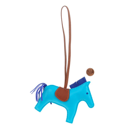 Hermes Milo Lambskin Grigri Rodeo Horse Bag Charm MM Bleu Azteque Bleu Electrique Fauve 3 of 5