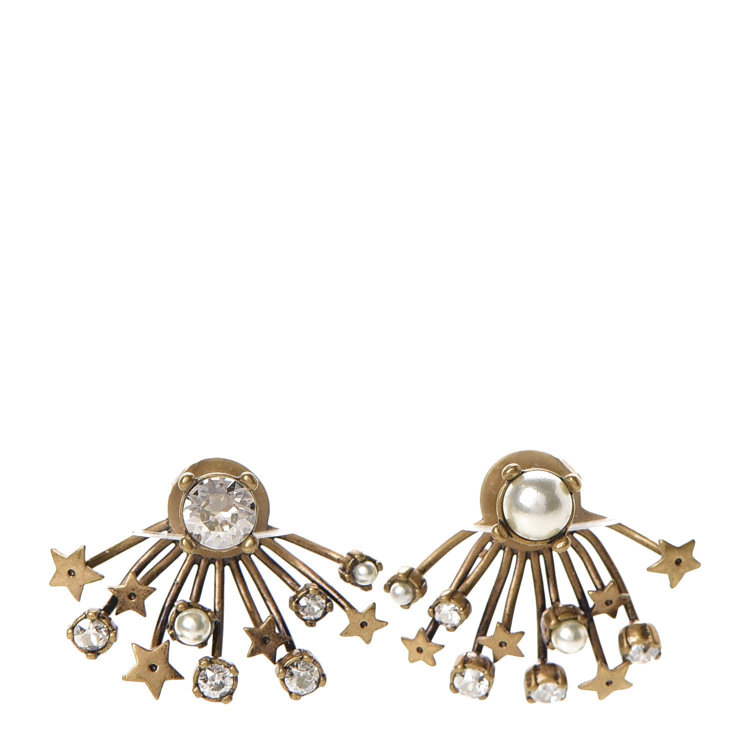 Christian Dior Crystal Pearl Star Earrings Aged Gold 1 of 5