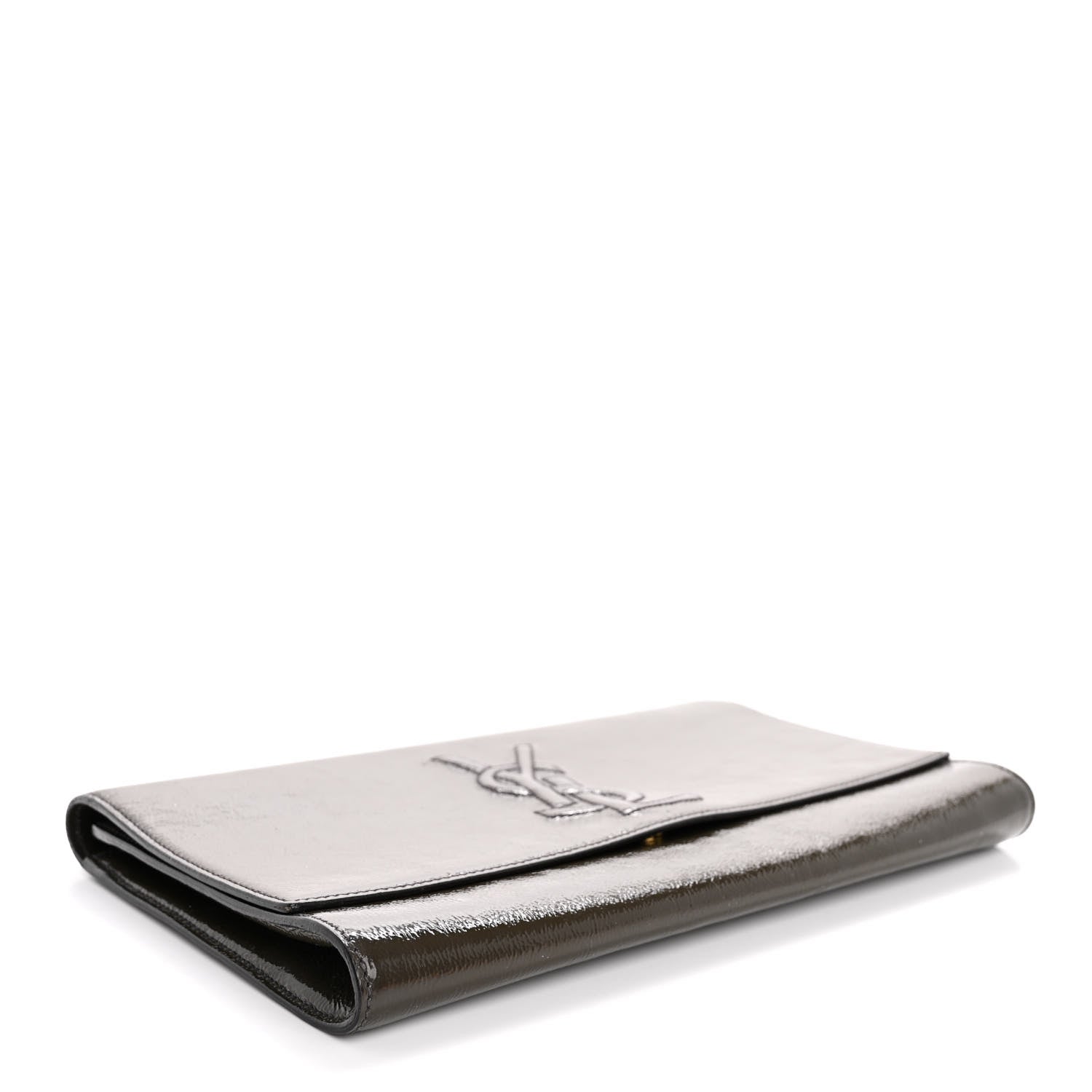 Saint Laurent Textured Patent Calfskin Monogram Large Belle De Jour Clutch Green 4 of 8