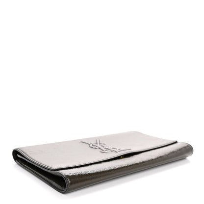 Saint Laurent Textured Patent Calfskin Monogram Large Belle De Jour Clutch Green 4 of 8
