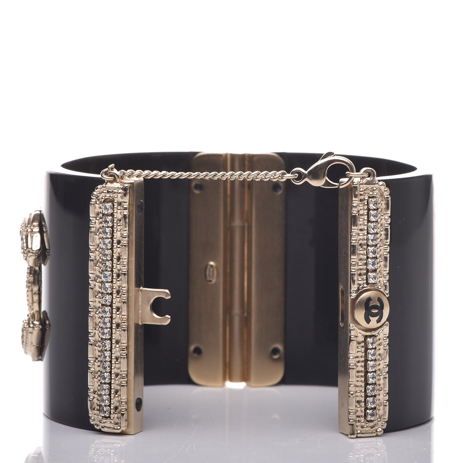Chanel Resin Crystal CC Cuff Black Gold 6 of 8