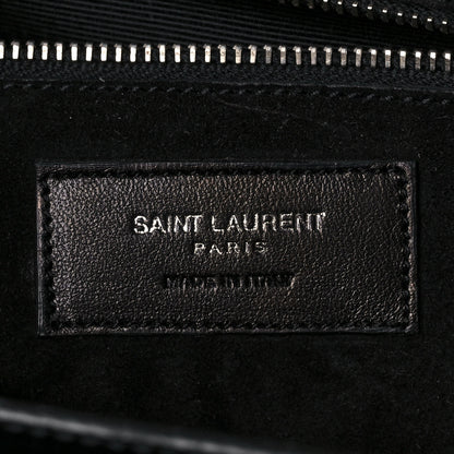 Saint Laurent Calfskin Crocodile Embossed Medium Trois Class Tote Black 6 of 17