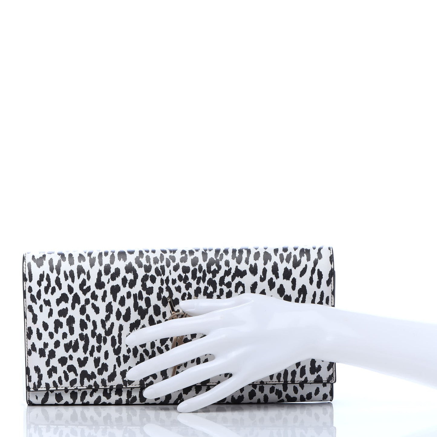 Calfskin Monogram Printed Leopard Cassandre Clutch Black White