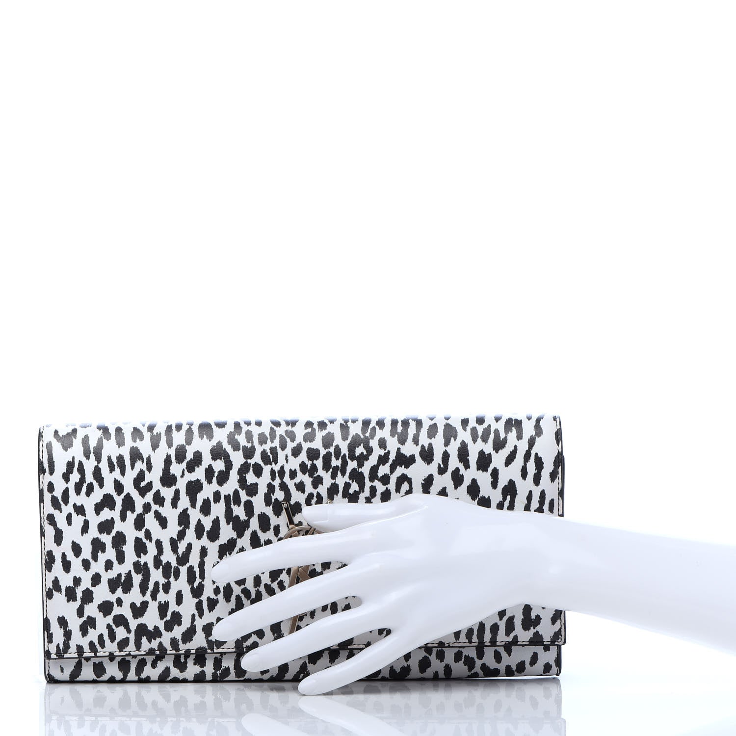 Saint Laurent Calfskin Monogram Printed Leopard Cassandre Clutch Black White 2 of 9