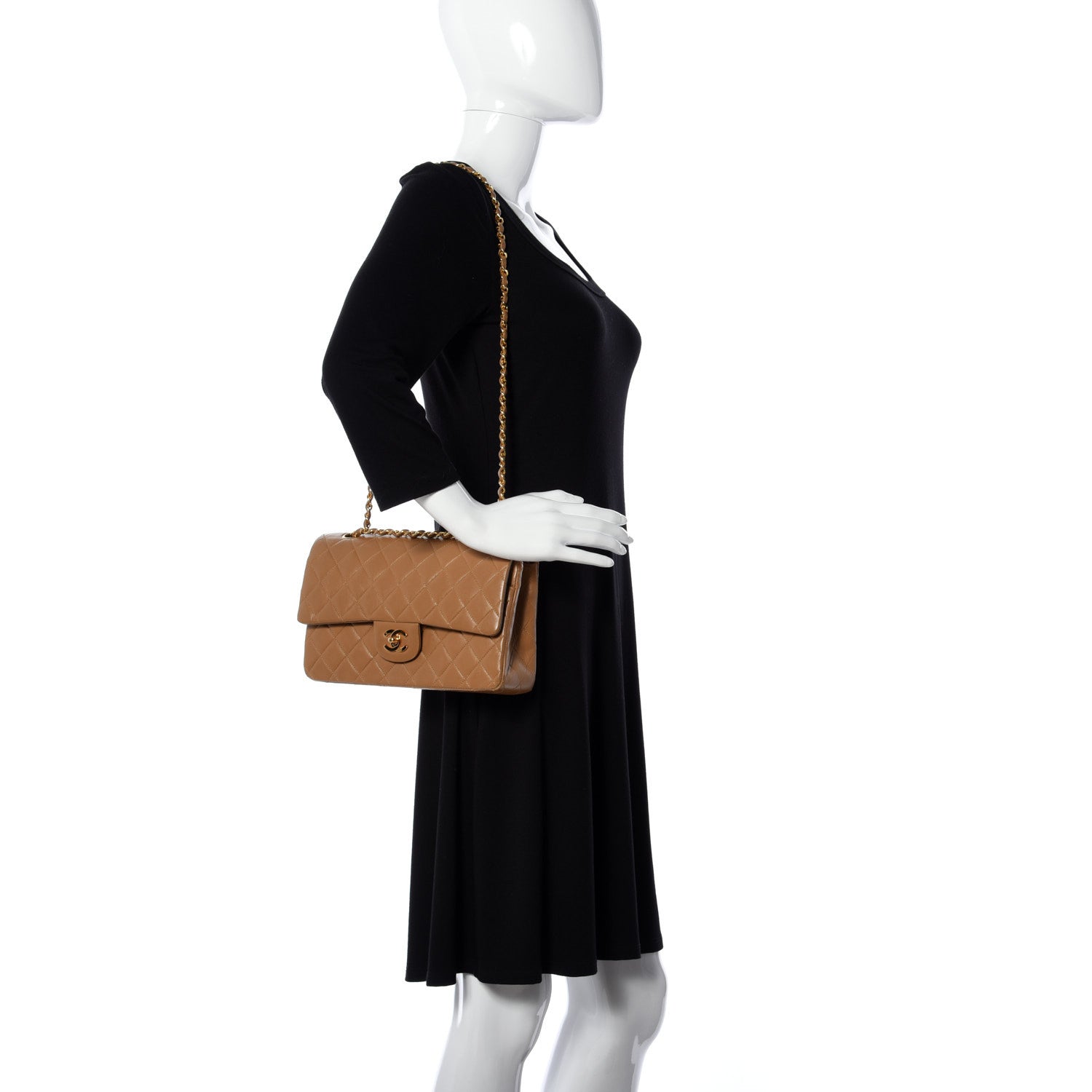 Chanel Lambskin Quilted Medium Double Flap Beige 2 of 8