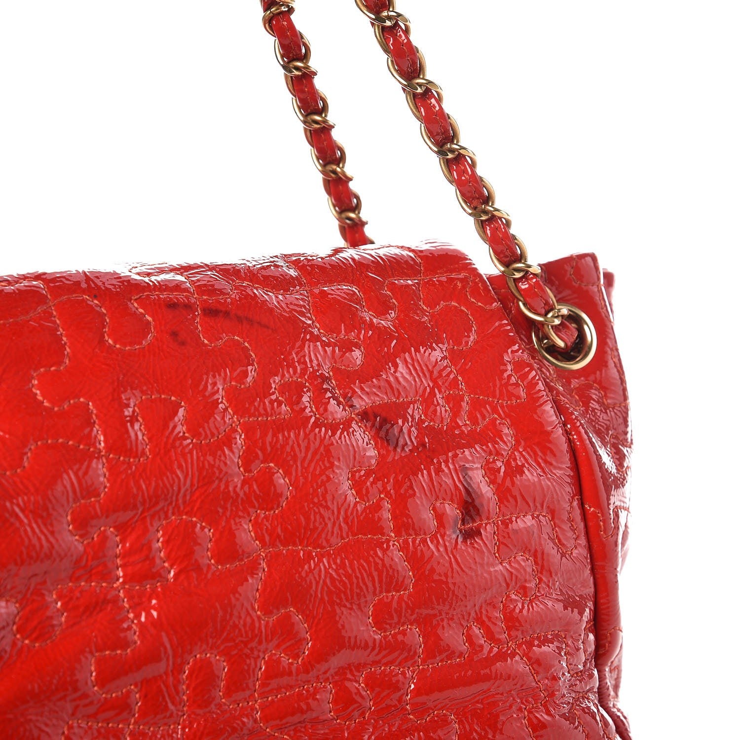 Chanel Crackled Patent Puzzle Accordion Flap Bag Red 12 of 13