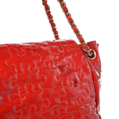 Chanel Crackled Patent Puzzle Accordion Flap Bag Red 12 of 13