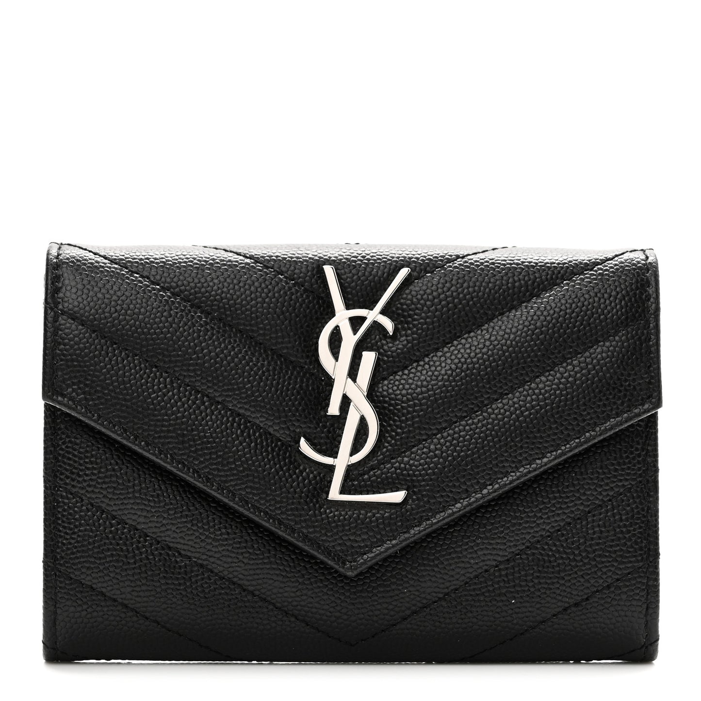 Grain De Poudre Matelasse Chevron Small Monogram Envelope Wallet Black