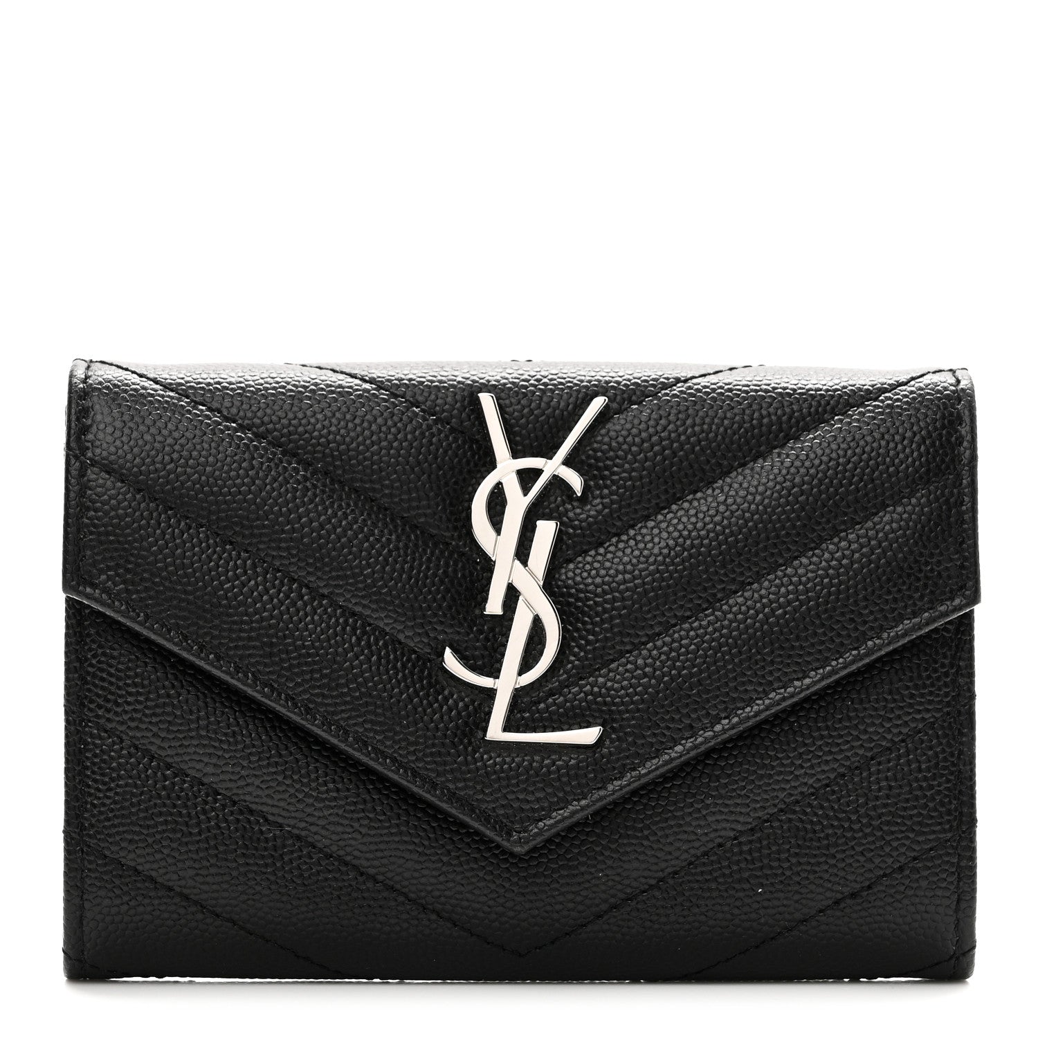 Saint Laurent Grain De Poudre Matelasse Chevron Small Monogram Envelope Wallet Black 1 of 8