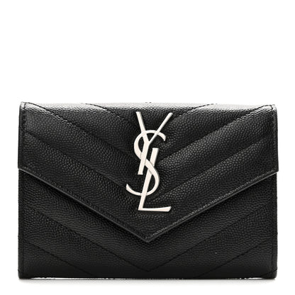 Saint Laurent Grain De Poudre Matelasse Chevron Small Monogram Envelope Wallet Black 1 of 8