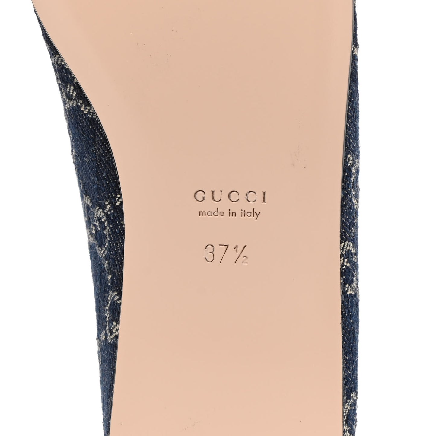 New Denim GG Monogram Nappa Deva Horsebit Chain Embellished Flats 37.5 Blue Tea Cuir Epilog