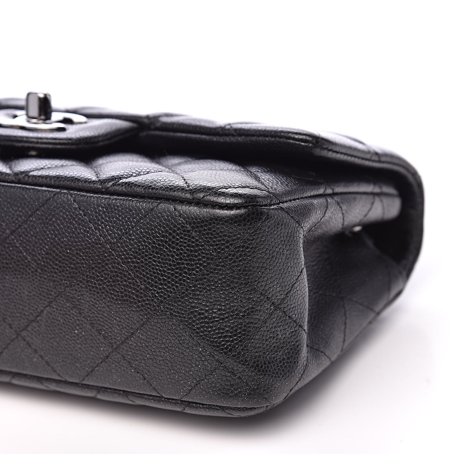 Iridescent Caviar Quilted Mini Rectangular Flap Black
