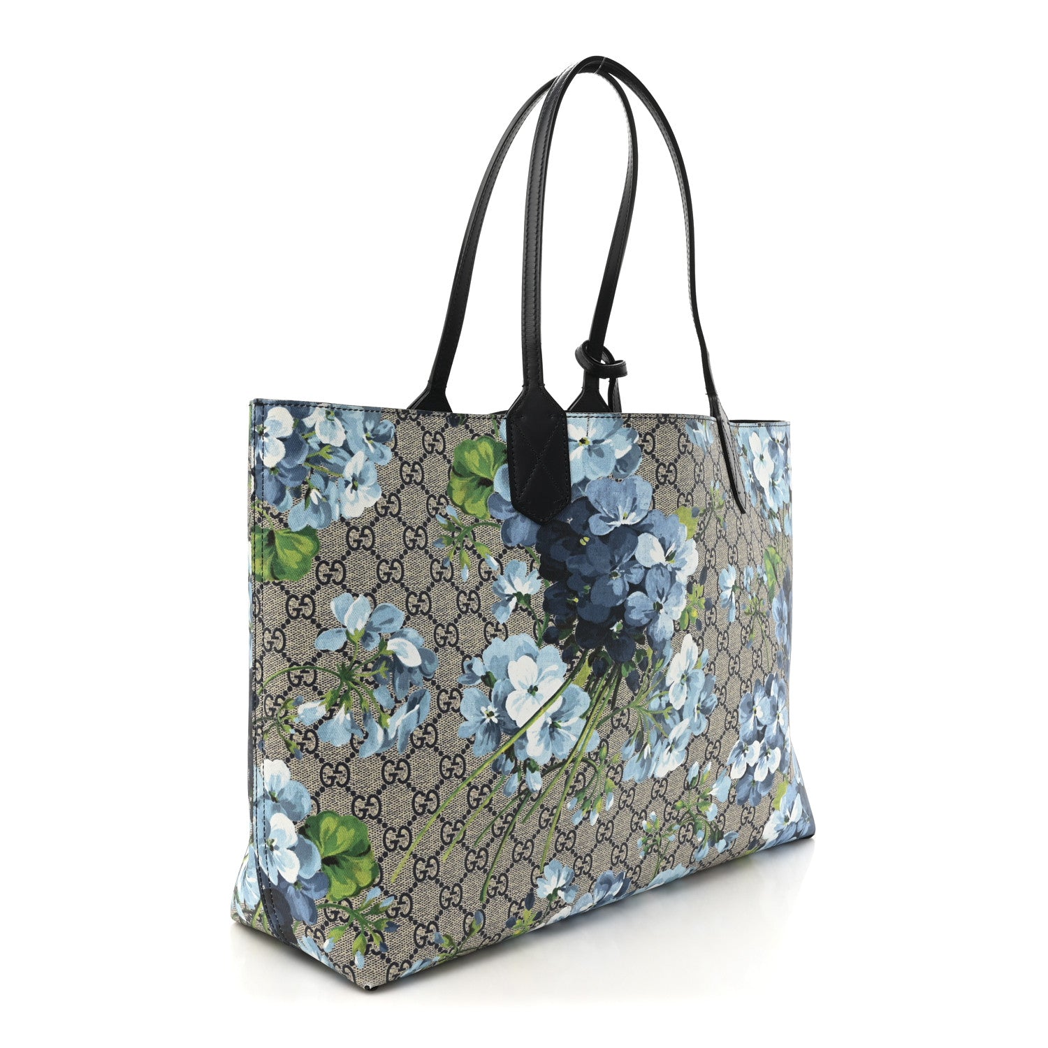 Gucci GG Supreme Monogram Blooms Medium Reversible Tote Beige Blue Navy 4 of 21