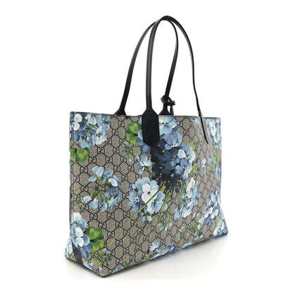 Gucci GG Supreme Monogram Blooms Medium Reversible Tote Beige Blue Navy 4 of 21