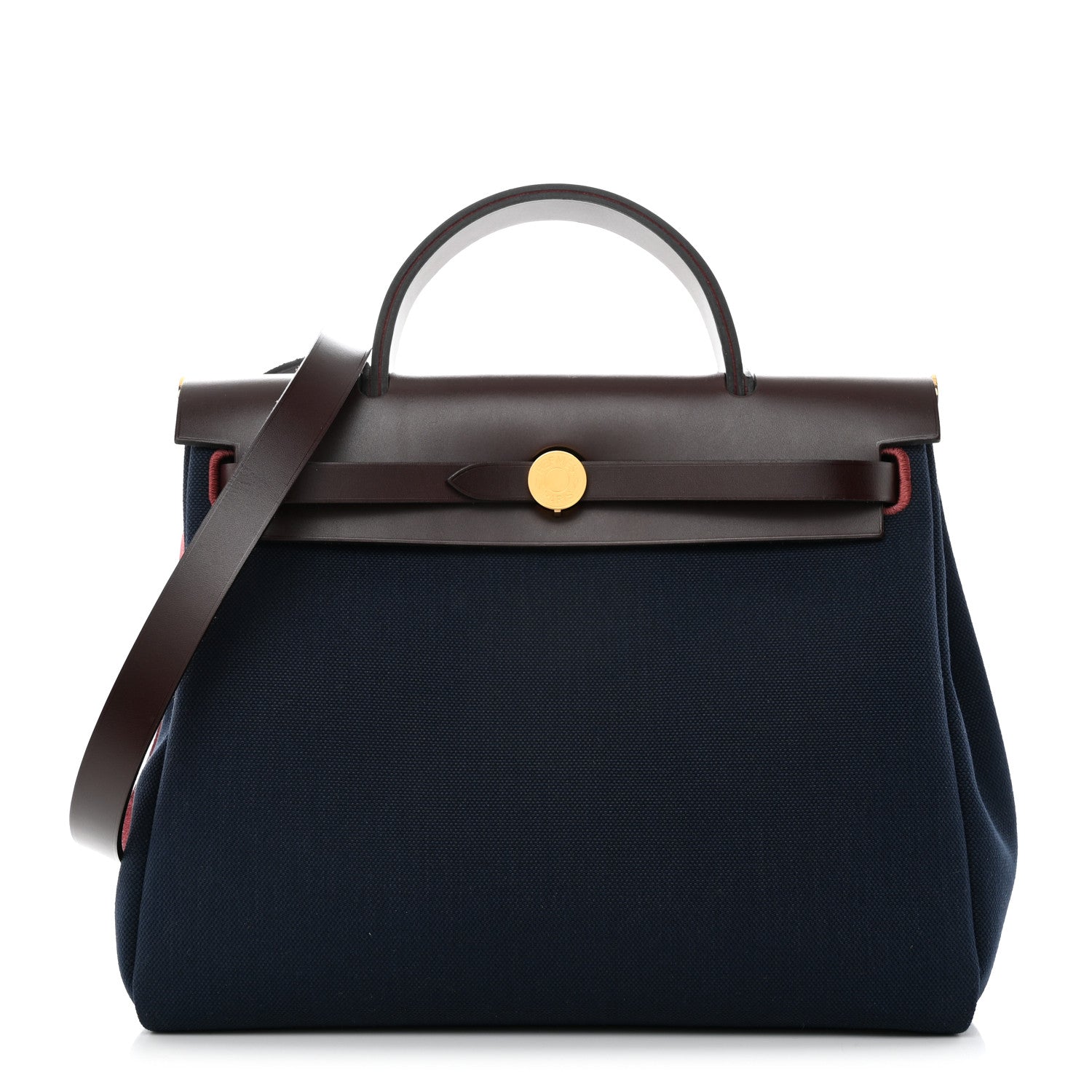 Hermes Toile Militaire Vache Hunter Herbag Zip Retourne 31 PM Rouge Sellier Bleu Marine 1 of 10