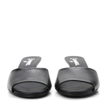Chanel Goatskin Pearl Peep Toe Mules 40 Black 2 of 9