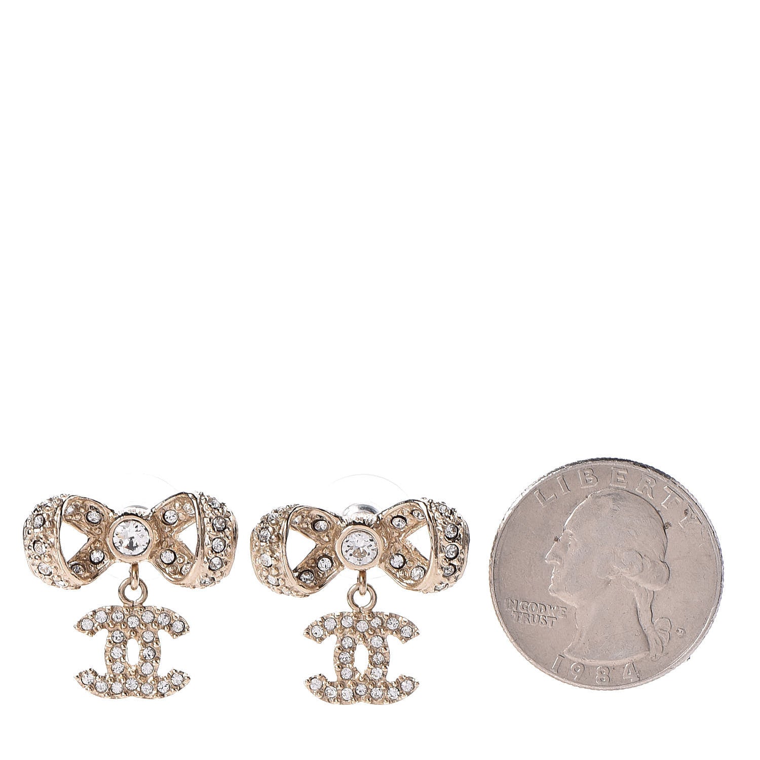 Chanel Crystal CC Bow Drop Earrings Gold 2 of 4