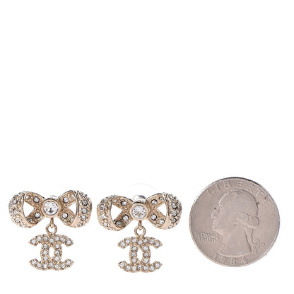 Chanel Crystal CC Bow Drop Earrings Gold 2 of 4