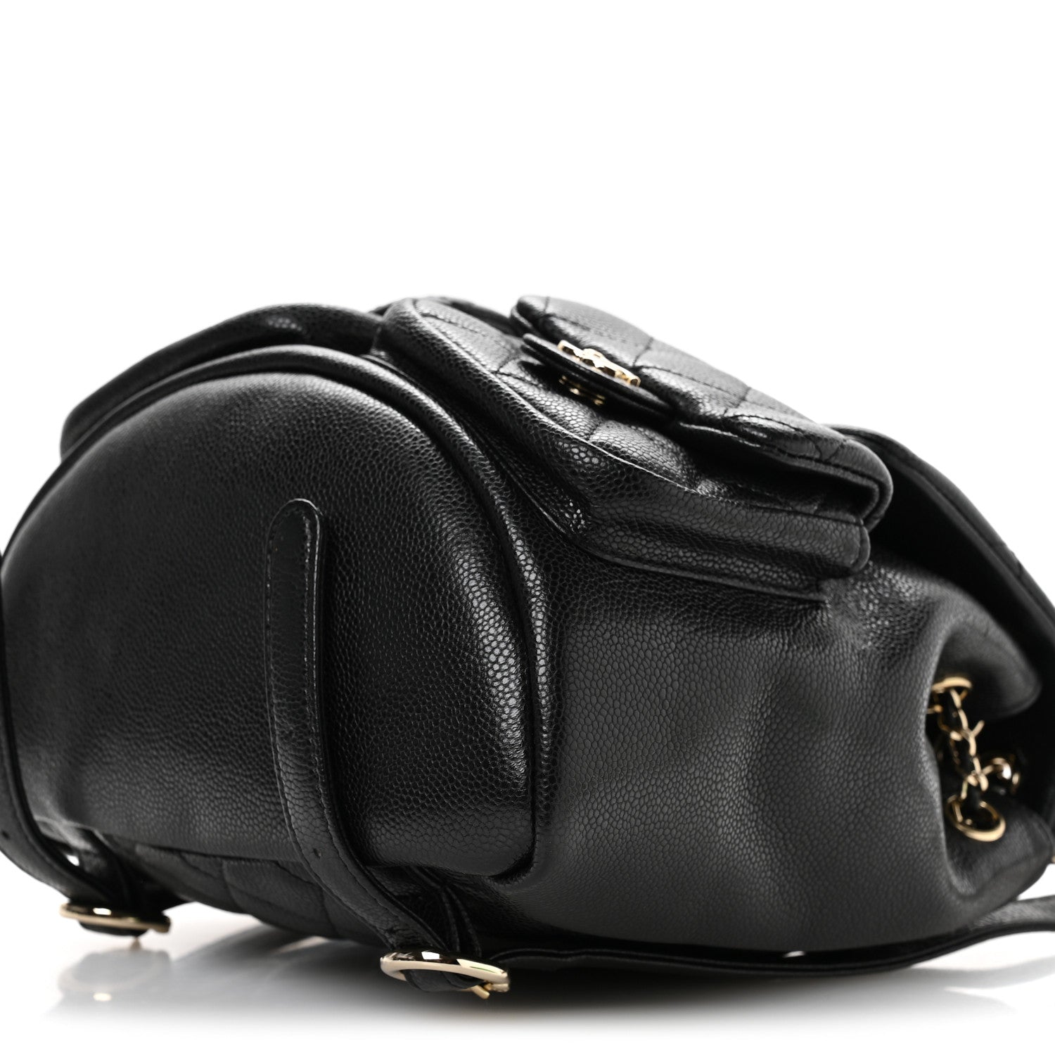 Chanel Shiny Caviar Quilted Medium Duma Pockets Drawstring Backpack Black 10 of 10
