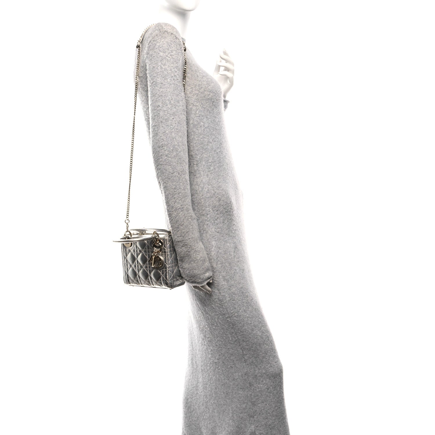 Christian Dior Metallic Grained Calfskin Cannage Mini Lady Dior Silver 2 of 10