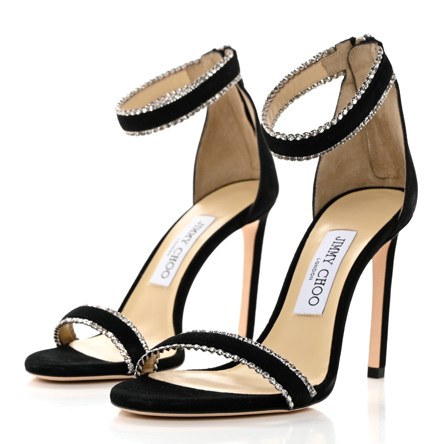 Jimmy Choo Suede Jewel Dochas 100 Open Toe Sandals 36.5 Black 3 of 8
