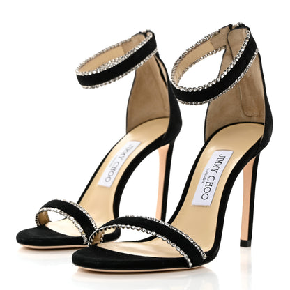 Jimmy Choo Suede Jewel Dochas 100 Open Toe Sandals 36.5 Black 3 of 8